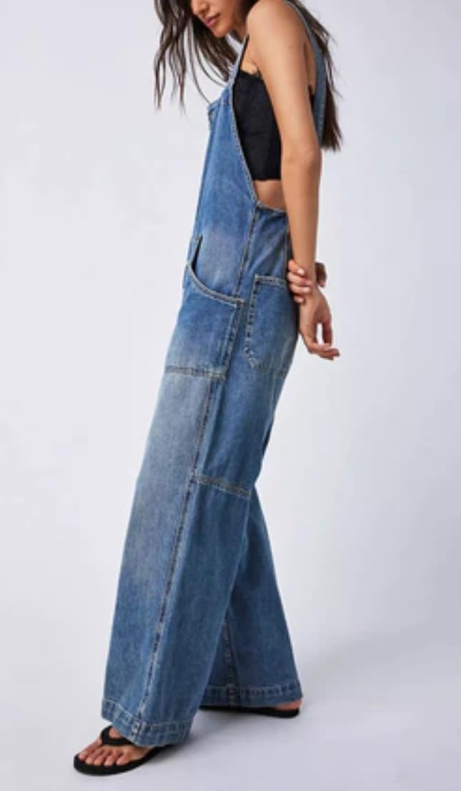 Kedera Women's Casual Baggy Denim Adjustable Denim Bib Overalls Loose Wide Leg Jeans Pants Jumpsuits with Pockets - Image 2