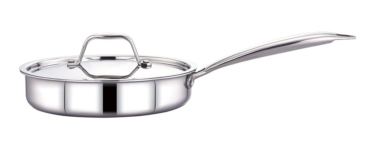 MAXIMATriply Stainless Steel Saute Pan with Stainless Steel Lid (Induction Friendly) Size- 26CM, 3.1Ltr