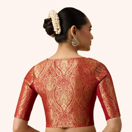 Image of Studio Shringaar Women's Brocade Side Stretch (Smocked) Readymade Saree Blouse