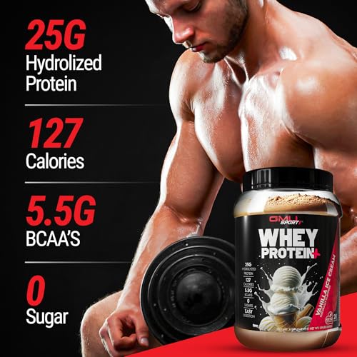 Image of GMU SPORT Whey Protein Powder+ Concentrate 2lb | 25g Protein for Muscle Growth & Recovery | Delicious Flavor, Easy to Mix | Non-GMO, Gluten-Free |28 Servings Vanilla Protein Supplement