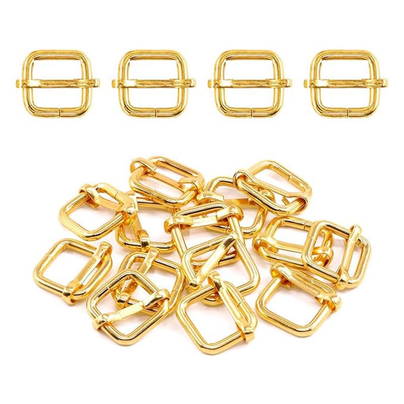 Nimida ® Slide Buckle Adjustor ¾” inch 4 mm thick Metal Tri-glide Slides Rectangle Adjustable Webbing Slider Golden colour for Bags, Purses Fasteners, Strap, Backpack Pack of 10 nos