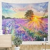 Wandtuch Aquarell Lavendel Sonnenuntergang Violett Frankreich Provence Blumen Tagesdecke Dekoration Wanddekoration Trippy Tapestry, Für Party Dekor, Wandkunst, Wohnheim, 73x95cm