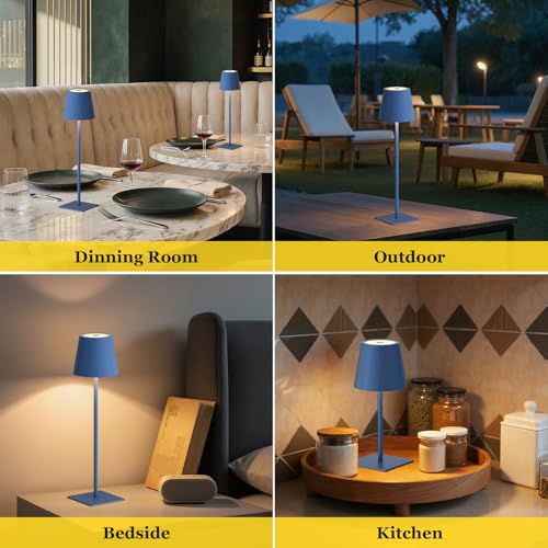 Image of Kakanuo Cordless Rechargeable Table Lamp Navy 5000mAh Battery Operated Lamps, 3 Colors Stepless Dimming Touch Lamp for Living Room, Kitchen Counter, Dining, Outdoor Patio, 2 Pack