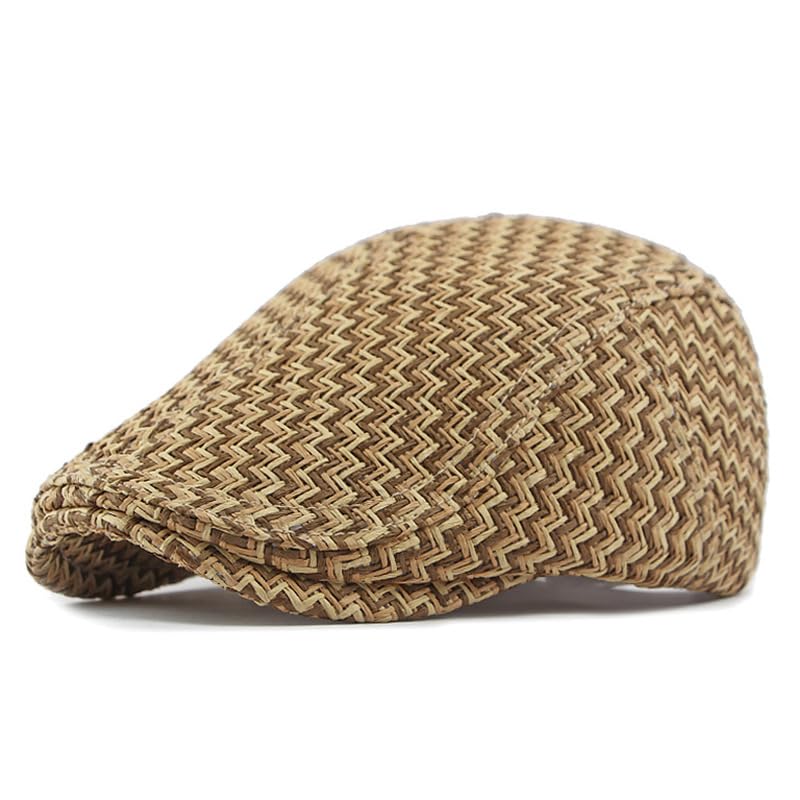 Summer Straw Beret Newsboy Hats for Women Men, Adjustable Beach Mesh Cabbie Flat Cap Solid Plain Sun Hat