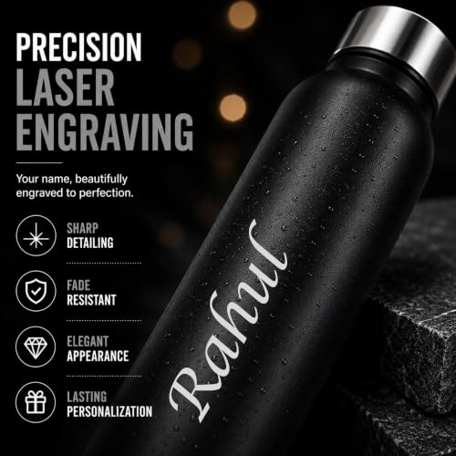 Image of Courage Personalised Stainless Steel Water Bottle 1 Litre | Custom Name Engraved Bottle | Leak-Proof, BPA-Free, Rust-Resistant | Stylish Gift for Kids, Women & Men | Office, School & Gym Use (Black)