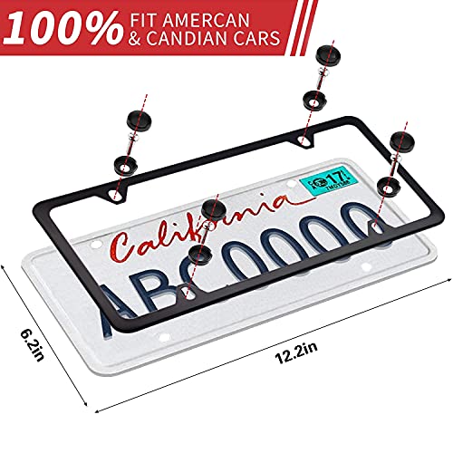 Xclpf 2 Pcs 4 Holes Stainless Steel Black License Plate Frame,Car Licenses Plate Covers Holders Frames For Plates With Screw Caps.(Black) #TOP5
