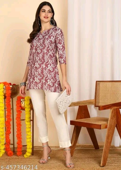 Image of SIROTA Rayon Short Top for Women | Tunic for Jeans | Western Short Kurti | Stylish Straight Ladies Kurta | Ethnic Kurta for Girls