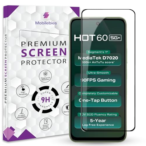 Image of Premium Tempered Glass Screen Protector Guard For infinix Hot 60 5G (6.7 Inch, Pack of 1) | Edge to Edge Coverage With Easy to installation kit