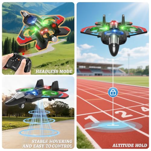 Image of 4DRC V32 Foam RC Airplane Drone with 4 Batteries, 80 Mins Long Flight RC Plane Helicopter Fighter Jet for Kids Adults 8-16, 360 Flip Stunt RC Airplane Helicopter with LED Lights, Gift for Boys