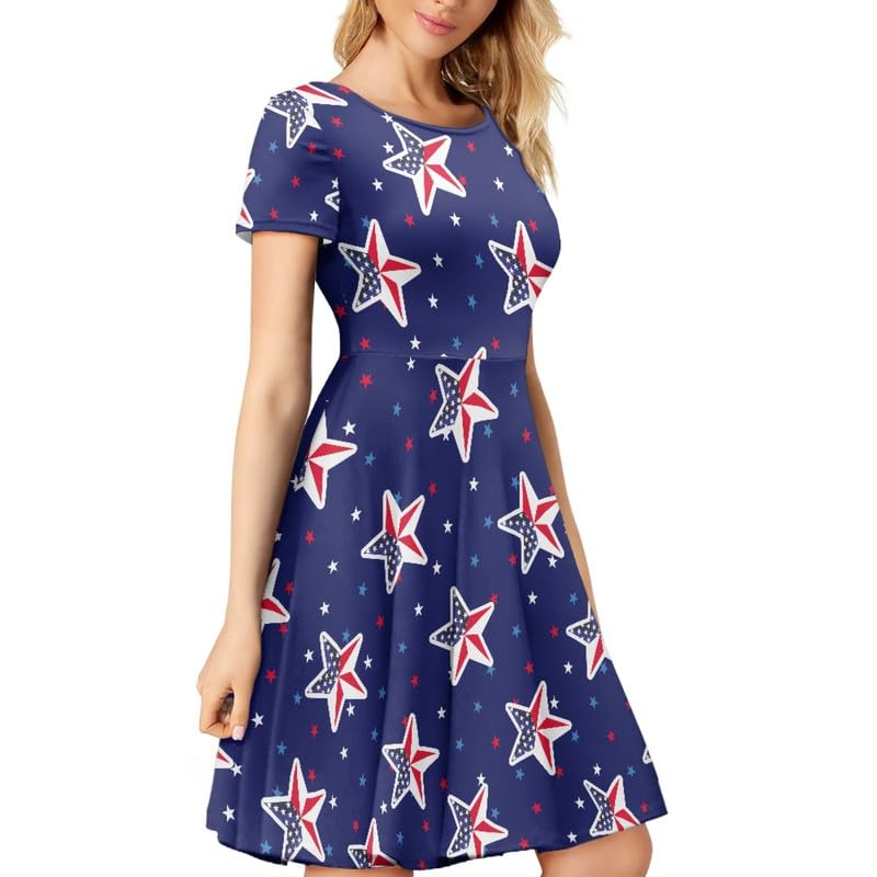Image of Irisjudy T Shirt Dress for Women Short Sleeve Girls Short Sleeve Dress Plus Size, O Neck Knee Length Midi Dress for Ladies