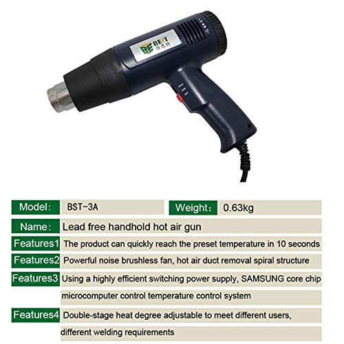 Soldering BST-3A 1600W Handhold Hot Air Heat Gun Temperature Adjustable Hot Air Anti-slip Handle Blowing knob adjustable thermostat - (Power: 220V)