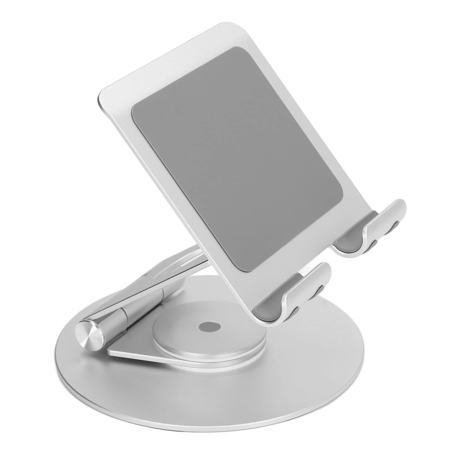 Supporto pieghevole per telefono con rotazione a 360 gradi, supporto da scrivania in alluminio ad altezza regolabile, base stabile per laptop fino a 17,3 pollici e smartphone (Argento)