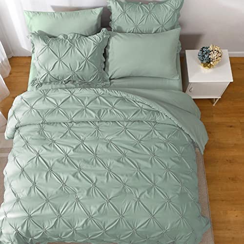 JOLLYVOGUE King Size Comforter Set 7 Pieces, Green Bed in a Bag Comforter Set for Bedroom, Beddding Sets with Comforter, Sheets,Ruffled Shams & Pillowcases