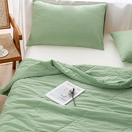 NTCOCO Summer Lightweight Comforter Set,Thin Quilt,100% Washed Cotton,Machine Washable,Soft Comfy Breathable Can Sleep Naked(Queen,Apple Green - image 4