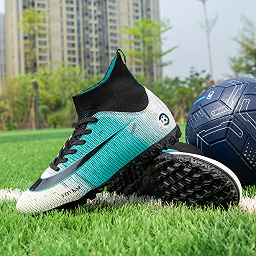 Men's Soccer Boots Turf Hightop Tf Football Shoes Professional Outdoor Indoor Sports Sneaker Blue #TOP5
