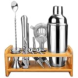 Bar Set, WOHOME Cocktail Shaker Bar Tools with Stylish Bamboo Stand- Stainless Steel Bartender Kit Premium Bartendering Tool for Home/Bars/Traveling and Outdoor Parties