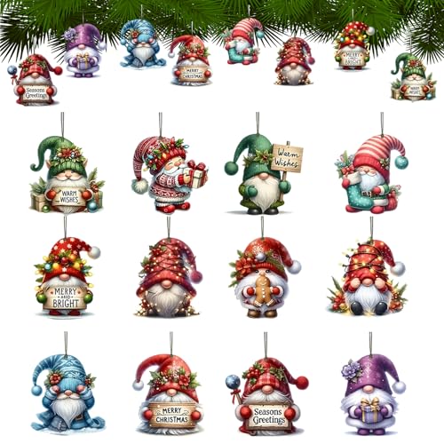 KLINNA 36 Stück Weihnachtsanhänger Holz Set, niedliche Mini Zwerg...