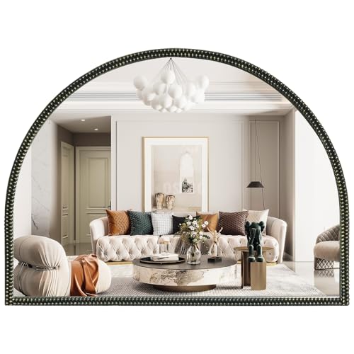 WallBeyond Black Vintage Mirror for Vanity 32x24 Inch, Gold Antique Mirror with Ornate Beaded Frame for Bathroom, Living Room, Fireplace, Entryway