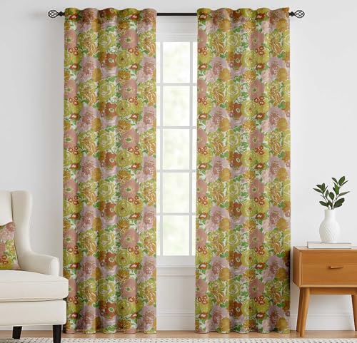 Vargottam Cotton Canvas Curtains - 90" Long Drapes for Tall Windows or Balcony Doors - Set of 2 Panels, 52"x90" - Light Filtering Rod Pocket/Back Tab Drapes, 3-in-1 Hanging - Floral Print (Yellow)