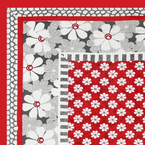 Image of RajasthaniKart Pure 100% Cotton Single Bed Sheet with 1 Pillow Cover (Bedsheet for Single Bed Cotton, Red Floral)