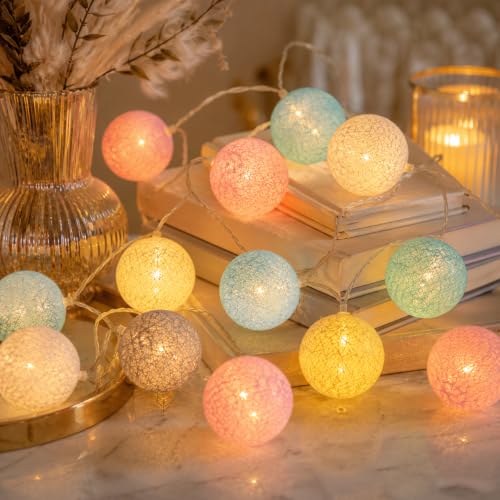 Image of One94Store Cotton Ball String Fairy Lights - 14 LED, 3 Meter, Multicolor Decorative Plug-in Lights for Diwali, Christmas, Parties, Weddings & Home Decor