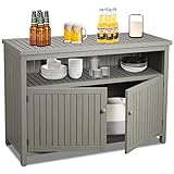 AHB Outdoor Console Sideboards Buffet Cabinet, Solid Wood Storage Cabinet TV Stand,Furniture for Patio Entryway Deck(Grey)