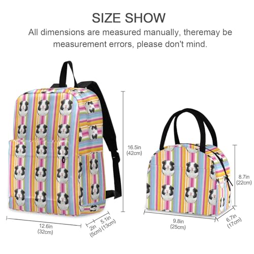 Guinea Pig Stripe Print Backpack Set with Lunch Bag, Large Capacity Travel Backpacks and Lunch Box Insulated for Commute Hiking Picnic2