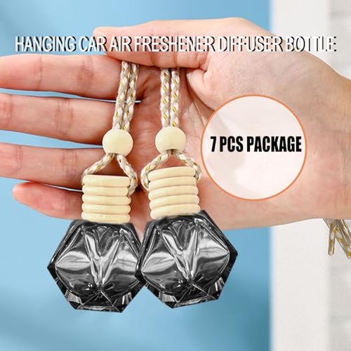 Image of 7 Pcs 8ml Hanging Car Air Freshener Diffuser,Empty Black Gradient Glass Essential Diffuser Oil Aromatherapy Fragrance Perfume Pendant Glass Vials with Wooden Caps (Diamond, 8ml)