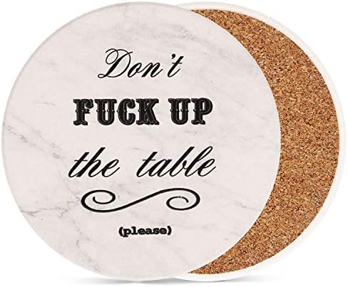 Coasters for Drinks 8-Piece Funny Absorbent Stone Ceramic Coasters Set - White Marble Style Coaster for Drink with Cork Backing, Protect Your Furniture from Spills, Scratches, Water Rings and Damage