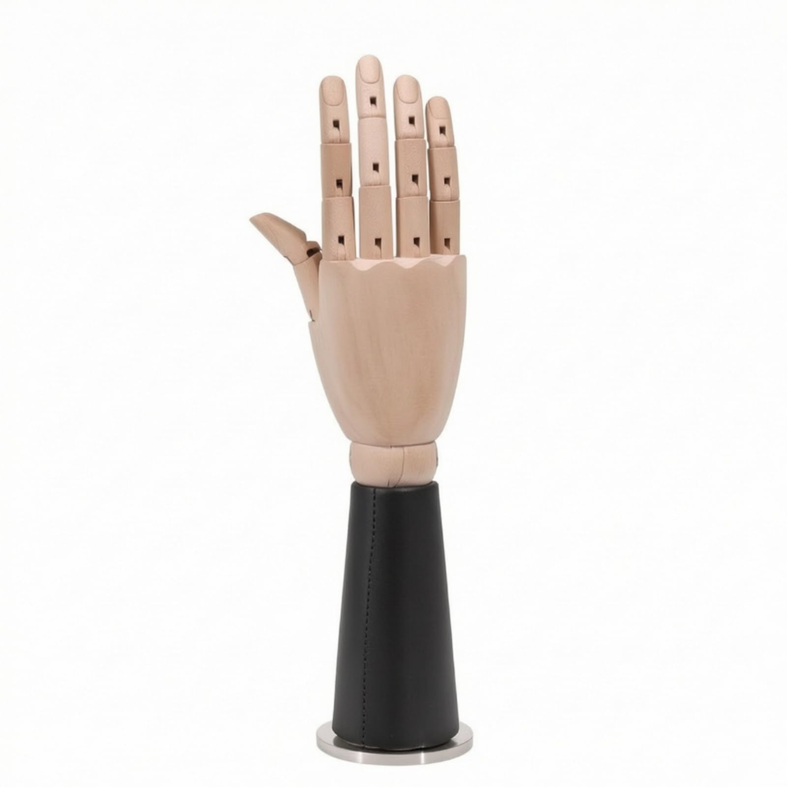 Mannequin-Hand mit Lederoptik beweglich Präsentationshand mit beweglichen Fingern drehbar Gliederhand rundem Standfuß , 橙色皮革短款左手模 , Kurzes Handmodell Aus Leder, Linke Hand, Farbe Orange