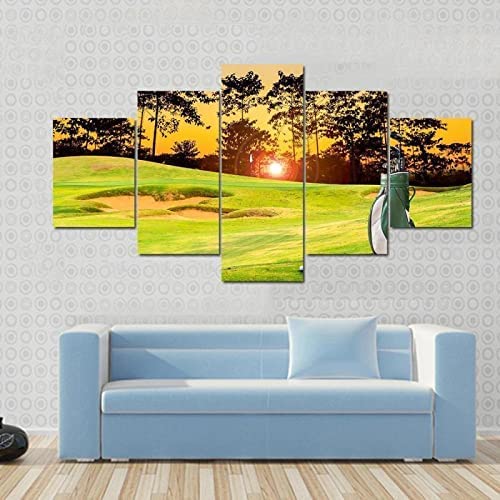 Crépuscule terrain de golf tableau 5 pièces avec cadre une atmosphère apaisante pour votre salon