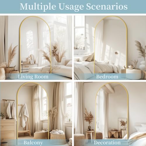 Coomily Full Length Mirror, 90"x46" Oversized Floor Mirror with Stand, Hanging or Leaning Full Body Mirrors Mirror for Bedroom, Living Room, Cloakroom, Arch, Gold by Coomily - Used condition - Image 4