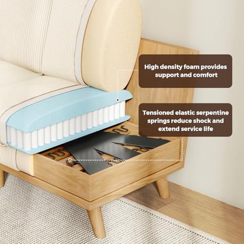 Image of Vesgantti 97 inch Modular Sectional Sofa Beige, U-Shaped Couch with Movable Ottoman, Comfy Corduroy Couch with Spring Cushion, Modular Sofa with Deep Seat for Living Room, Bedroom and Apartment