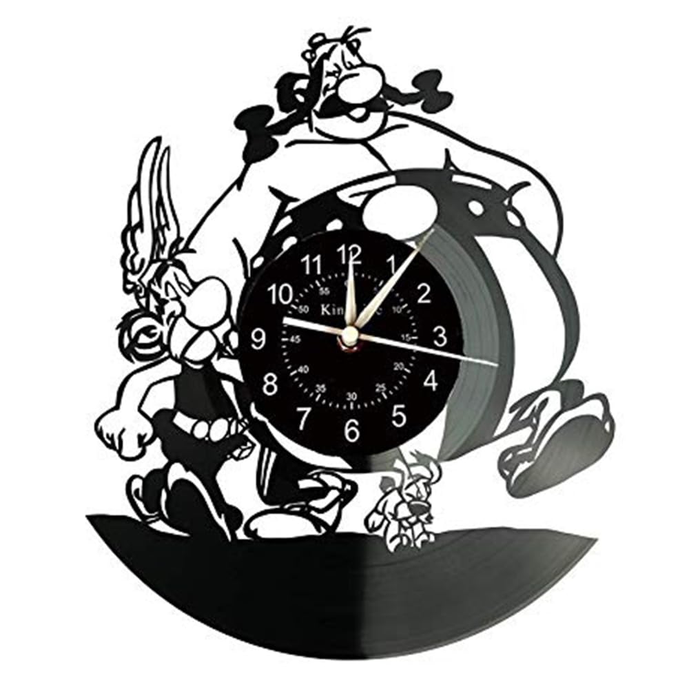 Smotly Black Vinyl Wall Clock, 12 Inch Anime Character Asterix&Obelix Creative, A Wall Clock Gift For Anime Enthusiasts. (Black)
