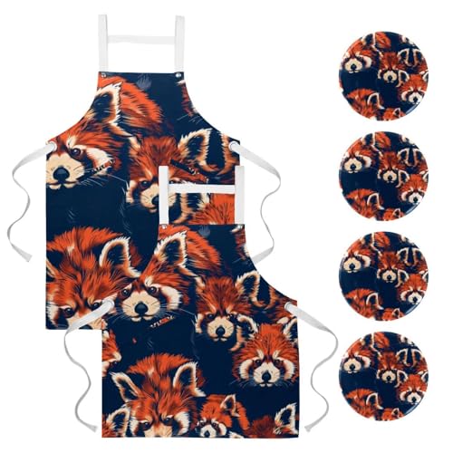 Tablier cuisine panda rouge anti taches lot de 2 tabliers de serveur
