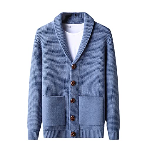 Cardigan tricoté hommes bleu pour vos journées de bureau en automne