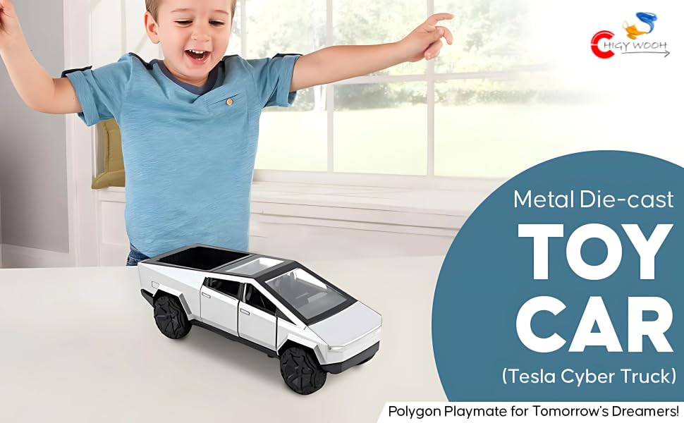 Image of Tesla Cyber Truck Toy | 1:32 Scale Diecast Alloy Metal Model Pullback Action Cars | Pickup Truck with Openable Doors, Light & Sound Toy for Kids | Best Gift for Boys & Girls