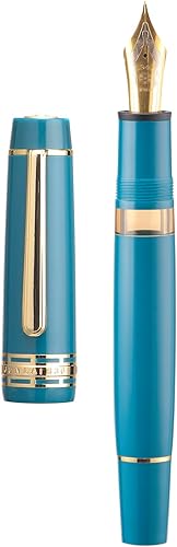 Wikult Yongsheng Junlai 630 - Pluma estilográfica acrílica, tamaño 8, punta mediana con sistema de llenado de pistón, tanque de tinta transparente