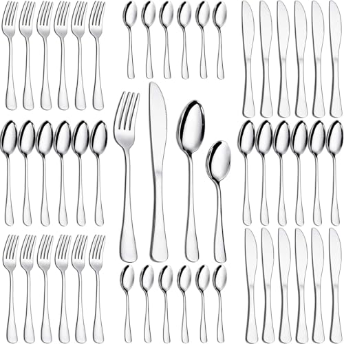 48 Pieces Cutlery Set, PionStar Stainless Steel Cutlery Set for 12 People, Cutlery Set Include Knives, Forks, Spoons and Teaspoons, Dishwasher Safe/Mirror Polished, Flatware Set for Kitchen