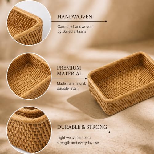 Image of Yangqihome Rattan Woven Basket, Small Wicker Baskets for Organizing (S)