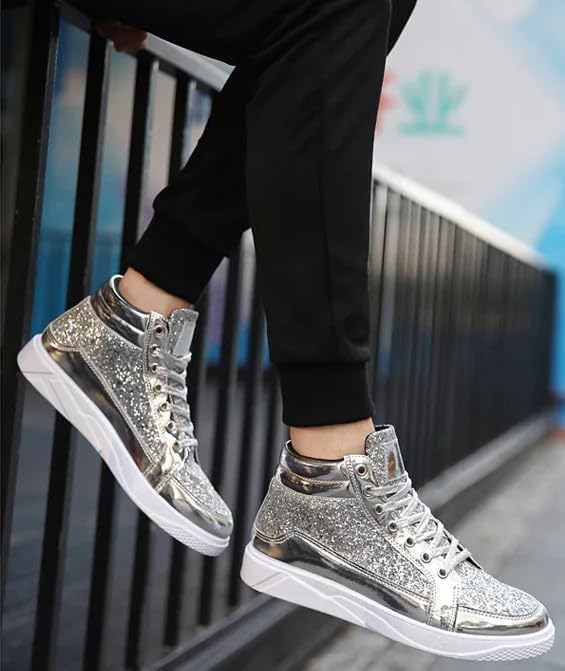 Generico Sneakers Alte con Paillettes Dorate