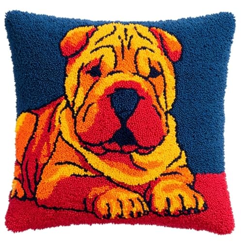 AxiangziK Kit de cojín de gancho 17x17in,Perros Shar Pei kit de tejer cojín 43x43cm,fabricación de alfombras para principiantes,Navidad y ocio creativo