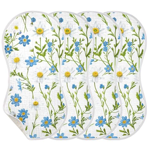 Daisies and Forgetmenots Muslin Burp Cloths 22x11 Inch - 4-Layer Organic Cotton & TPU Waterproof Lining, Absorbent Baby Bibs for Boys/Girls with Hanging Loop3