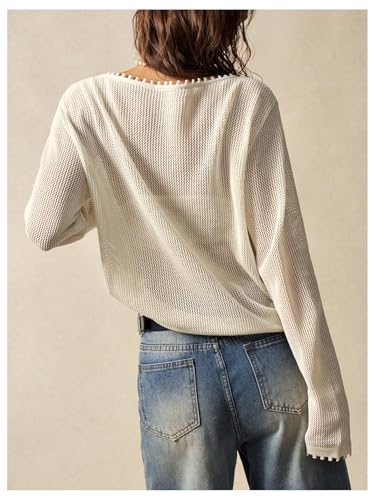 Verdusa Women's Oversized Sweater Crochet Sweaters Letter Embroidery Long Sleeve Hollow Out Knit Tops2