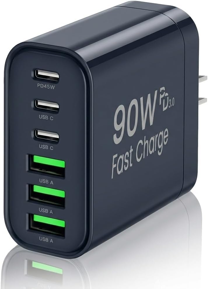 Image of 90W GaN USB C Charger Block,6-Port USB C Wall Charger Fast Charging 45W PD Power Adapter for iPhone 17Pro Max /Samsung Galaxy S24 Ultra /Tabs /MacBook Air /iPad Pro for Home Travel