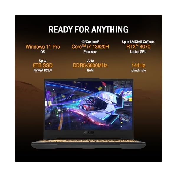 ASUS TUF 15.6 i7 RTX 4070 Premium Gaming Laptop, 15.6" FHD 1920 * 1080 144Hz, Intel i7-13620H (Beats Intel i9-12900), NVIDIA GeForce RTX 4070, 16GB DDR5, 1TB SSD, RGB Backlit Keyboard, Windows 11 Pro - Image 3