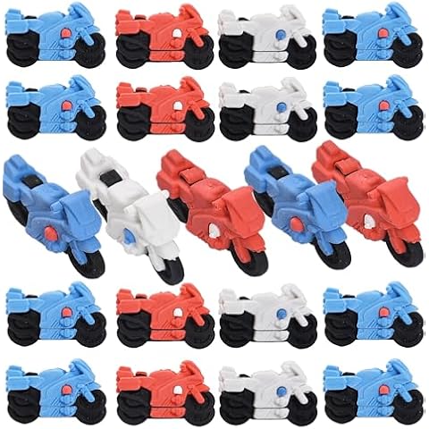KR. LIF 21 Pieces Car Erasers for Boys Motorcycle Party Favors, Puzzle Take Apart Eraser for Party Favors Mini 3D Fun Erasers (21 Pcs Motorcycle) Cover