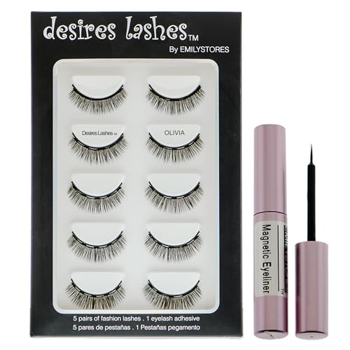Magnetic Eyelashes 3D Natural Magnet Faux Lashes Multipack 5Pairs, (02Olivia)