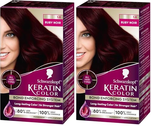 Schwarzkopf Keratin Color Permanent Hair Color, 1.8 Ruby Noir, 1 Application - Professionally Inspired Permanent Hair Dye, for up to 80% Less Breakage vs Untreated Hair and up to 100% Gray Coverage