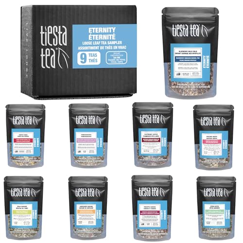 Image of Tiesta Tea - Eternity Sampler Dry Flight Set, Loose Leaf, High to No Caffeine, Makes Hot & Iced, Assorted Tea Sets with Herbal, White, Fruit Blends & More, 9 Resealable Sample Pouches